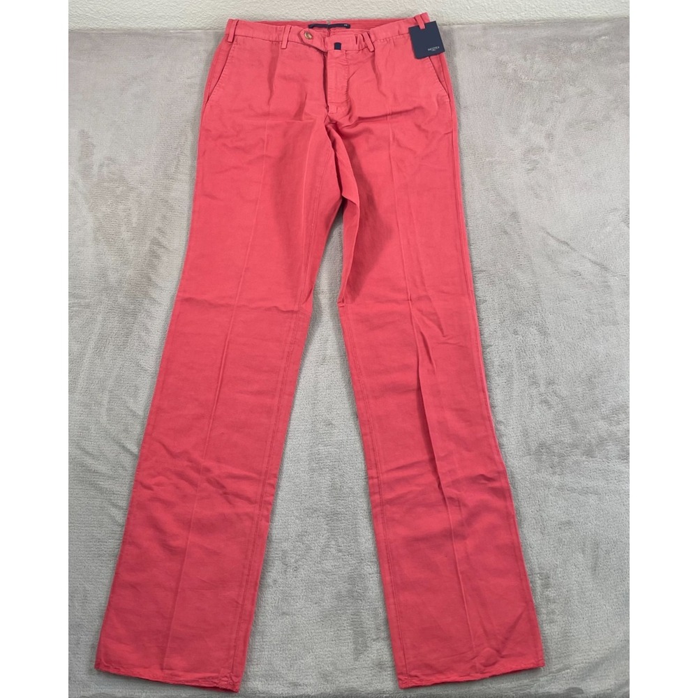 Incotex ChinoLino Trouser Pants Men 34 Red Linen Blend SloWear Unhemmed NWT $325